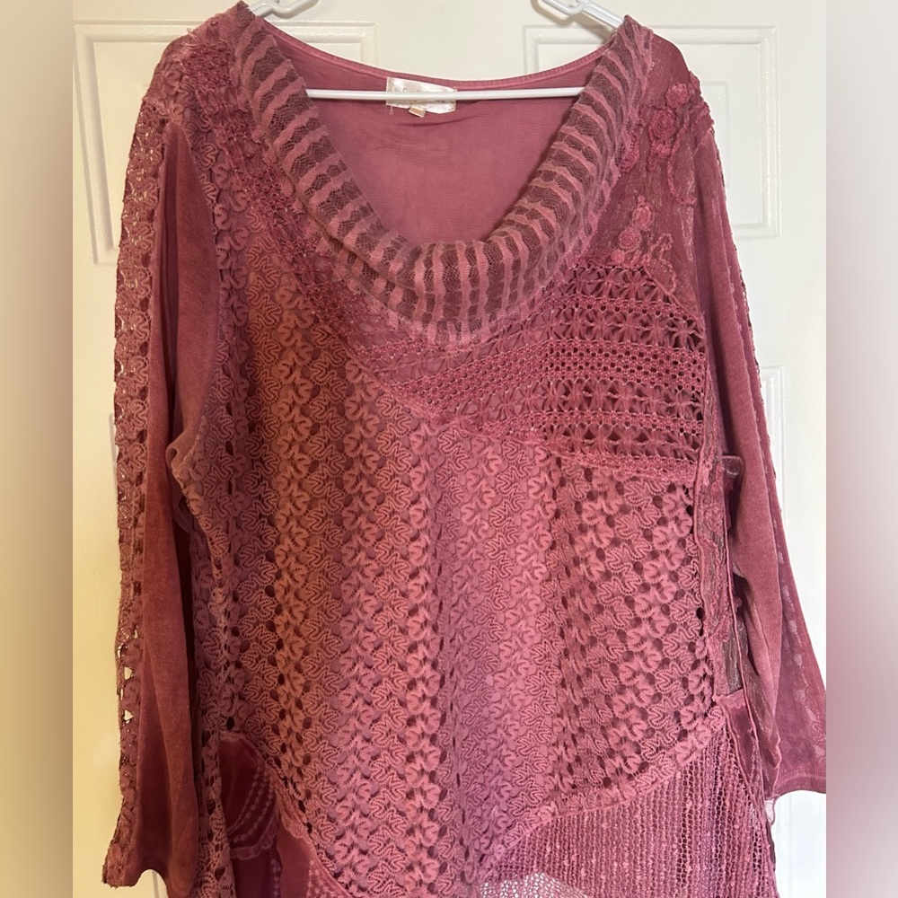 SIMPLY‎ COUTURE Women's Lace Blouse Long Sleeve Cowl Neck Chiffon Layers Shirt. - Picture 5 of 14